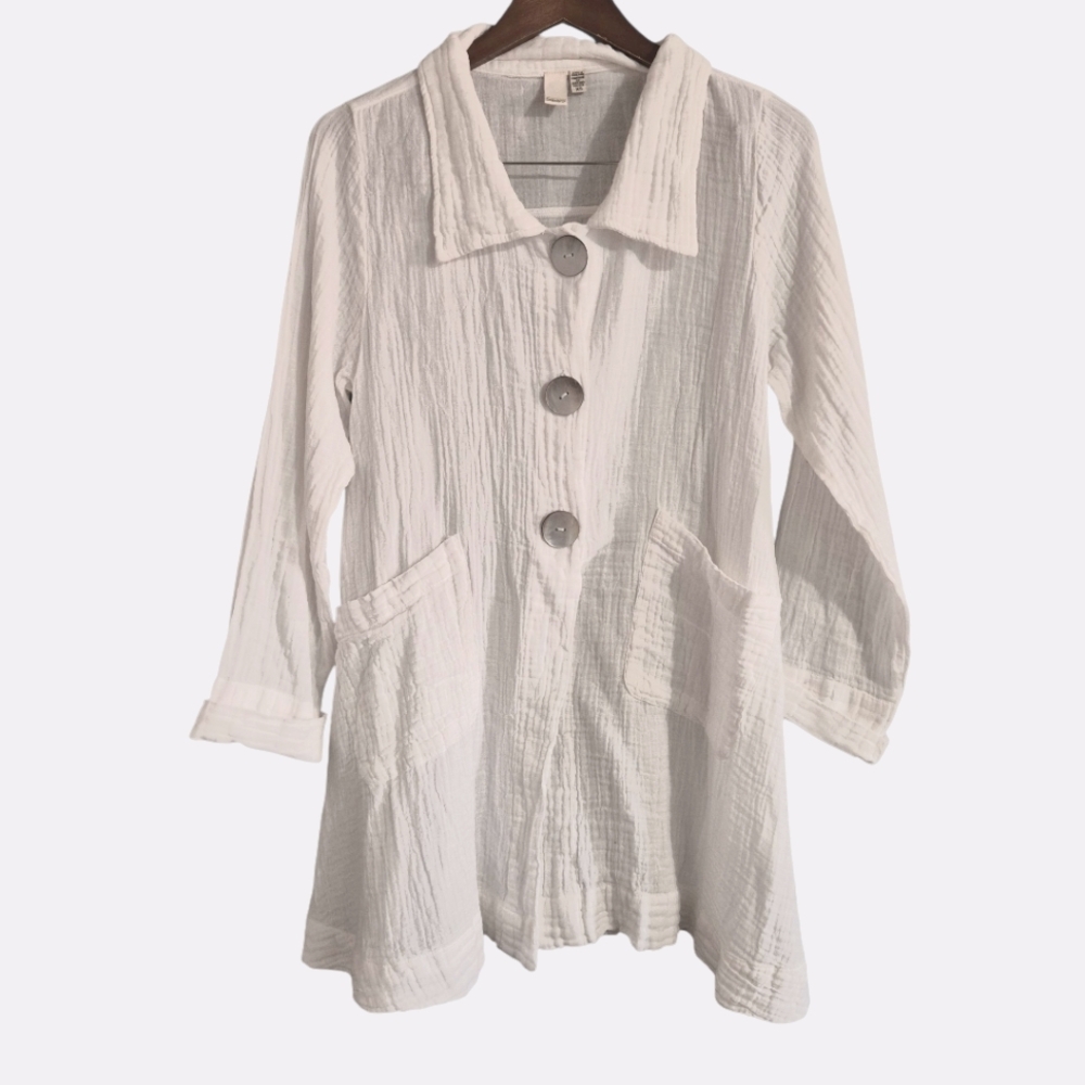 Shannon Passero White Cotton ALine Textured Top Tunic XS